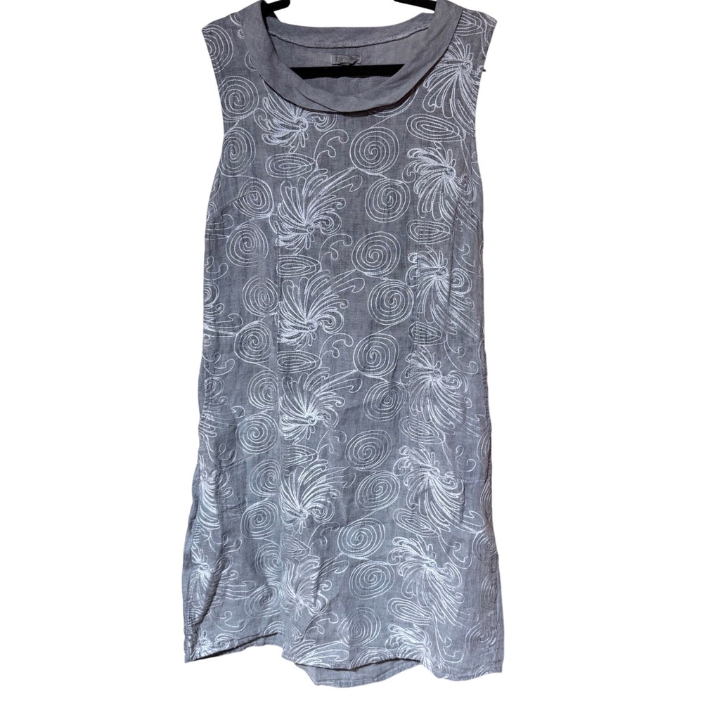 Lina Tomei Gray‎ Linen Embroidered Sleeveless Dress Size Large